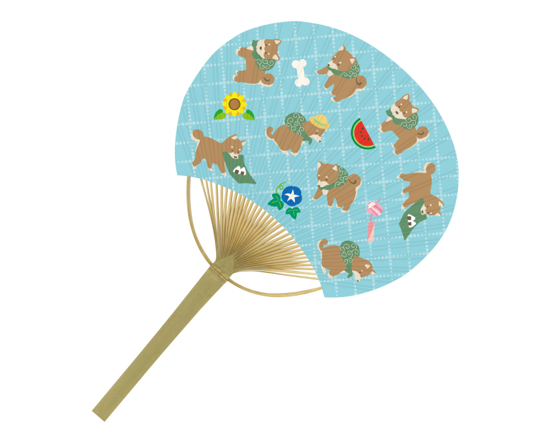 【新企画】SI-50(US21-57) 豆柴散歩 平竹うちわ【名入れ 無印50本から】