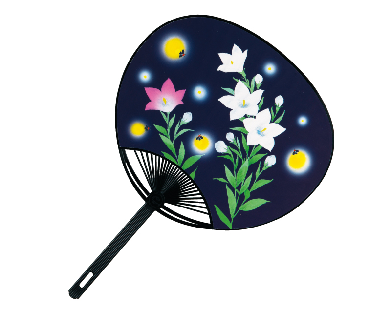 FU-3002 桔梗 ホタル ポリうちわ黒骨平柄【名入れ 無印 50本から】-1