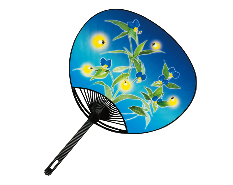 FU-3003 つゆ草 ホタル ポリうちわ黒骨平柄【名入れ 無印50本から】