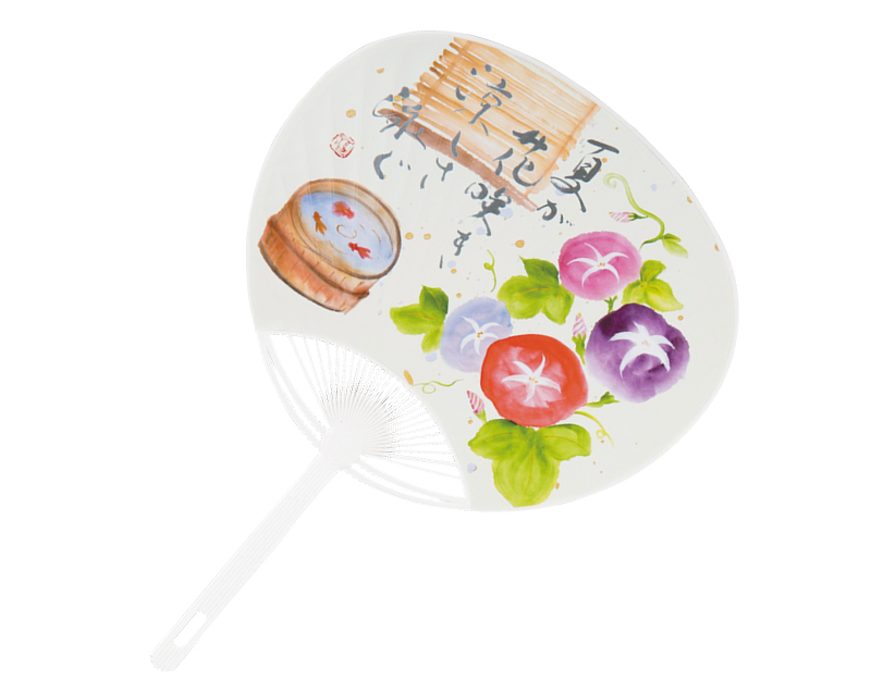 FU-3008 夏の日 ポリうちわ黒骨平柄【名入れ 無印50本から】