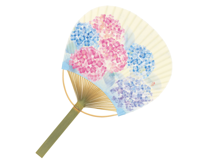 FU-3053 あじさい 唐月竹うちわ平柄【名入れ 無印50本から】