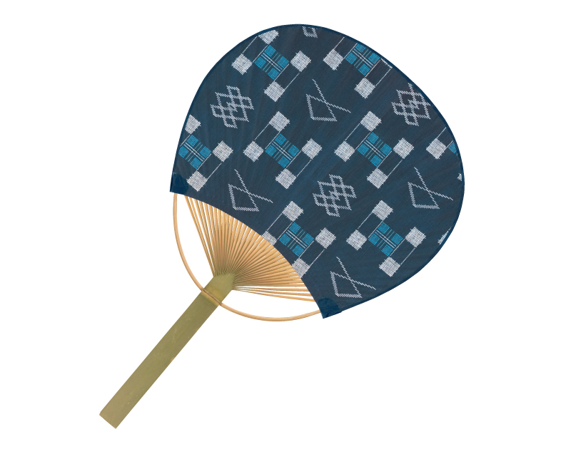 FU-3055 紺絣り模様  唐月竹うちわ平柄【名入れ 無印50本から】