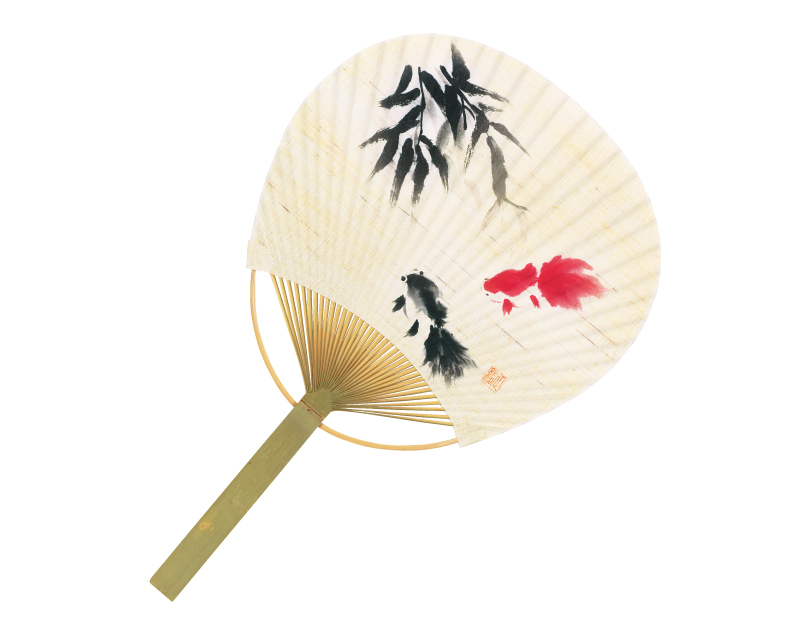 FU-3058 麻地 金魚 唐月竹うちわ平柄【名入れ 無印50本から】