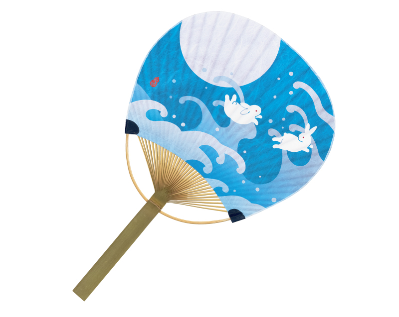 FU-3059 波にうさぎ 唐月竹うちわ平柄【名入れ 無印50本から】