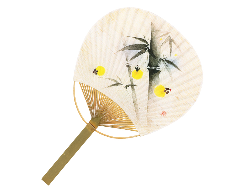 FU-3061 麻地 ホタル 唐月竹うちわ平柄【名入れ 無印50本から】