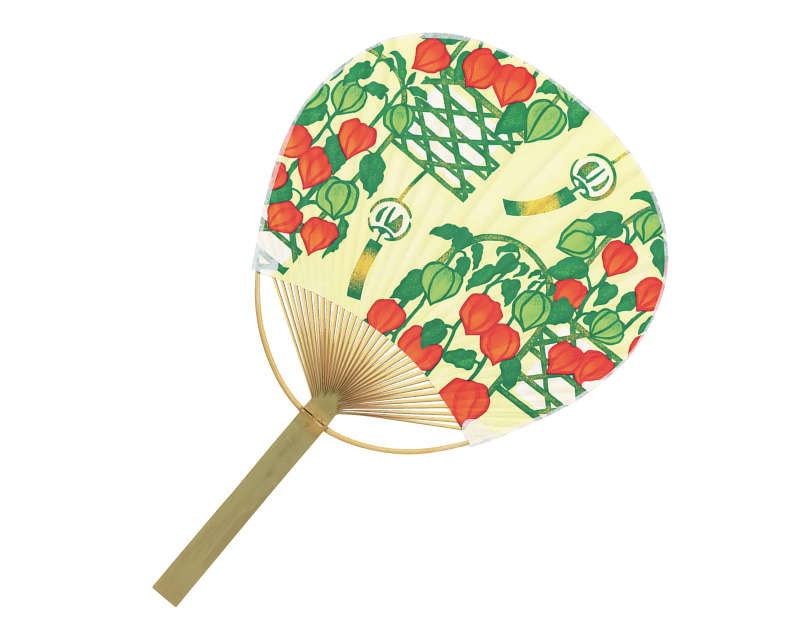 FU-3063 ほおずき 唐月竹うちわ平柄【名入れ 無印50本から】