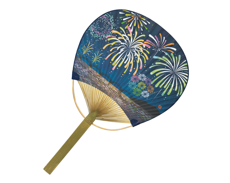 FU-3064 花火 唐月竹うちわ平柄【名入れ 無印 50本から】