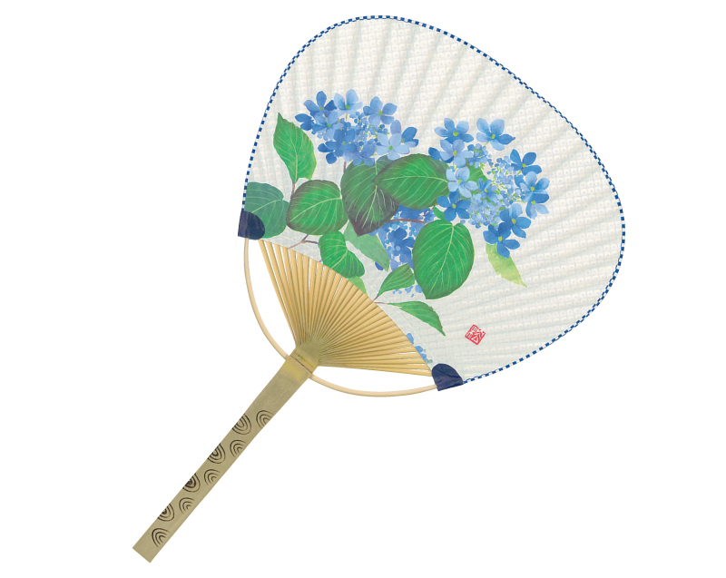 FU-3032 あじさい 中万月竹うちわ平柄【名入れ 無印50本から】