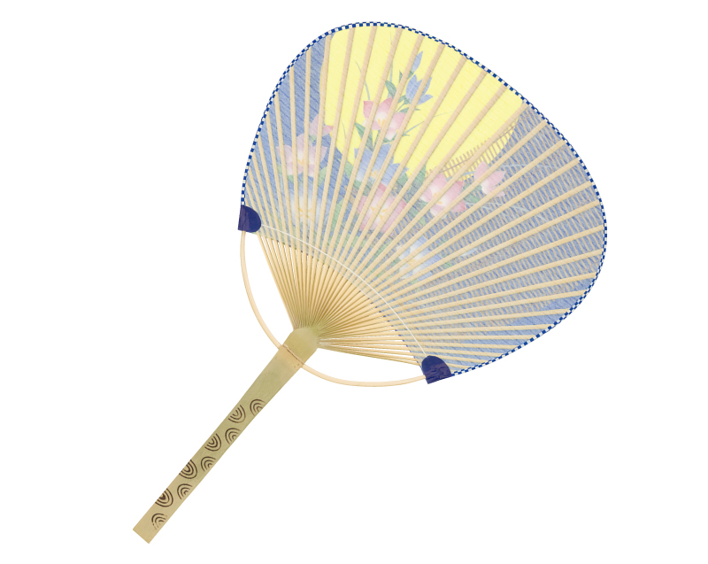 FU-3034 すだれ貼 月に桔梗 中万月竹うちわ平柄【名入れ 無印50本から】