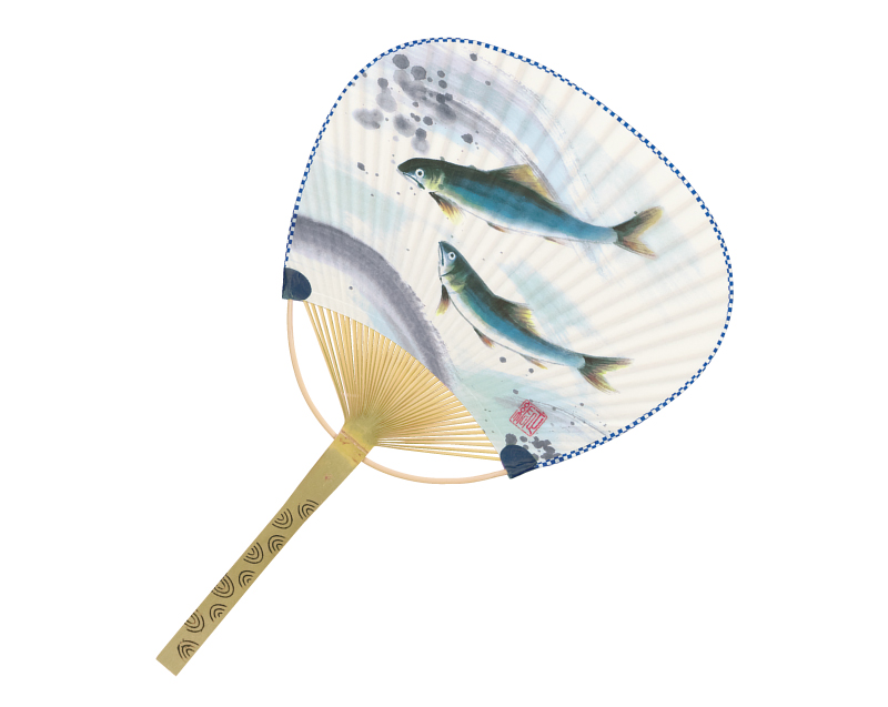 FU-3036 鮎 中万月竹うちわ平柄【名入れ 無印50本から】