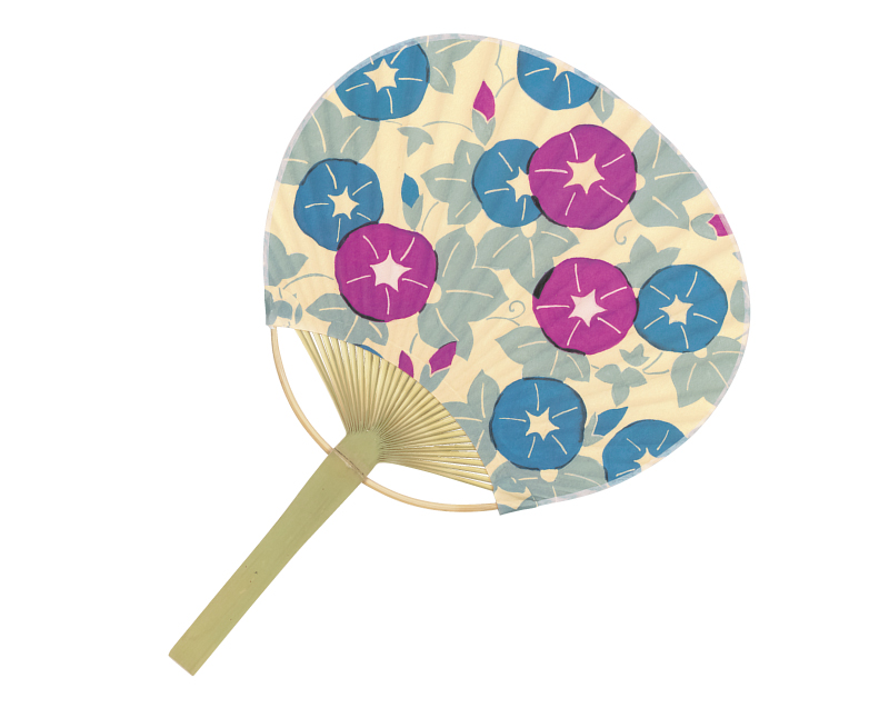 FU-3070 朝顔 小丸竹うちわ平柄【名入れ 無印50本から】