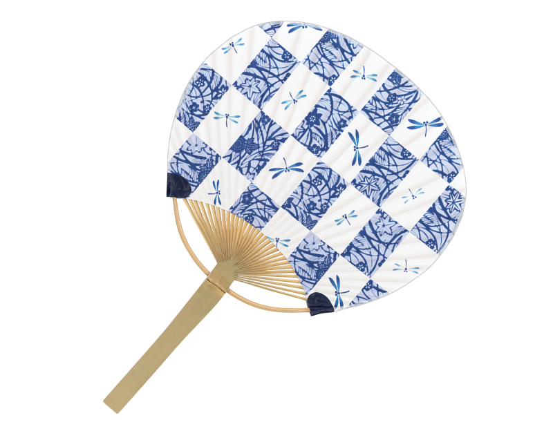 FU-3074 トンボもよう 小丸竹うちわ平柄【名入れ 無印50本から】-1