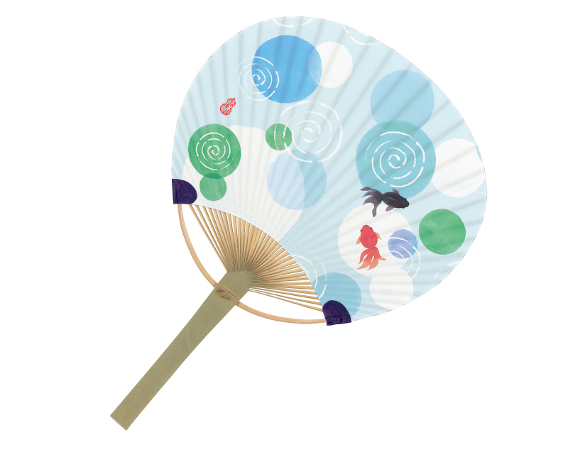 FU-3075 金魚 小丸竹うちわ平柄【名入れ 無印50本から】