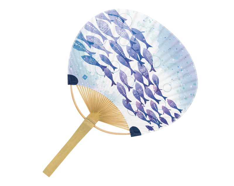 FU-3077 サカナ 小丸竹うちわ平柄【名入れ 無印50本から】