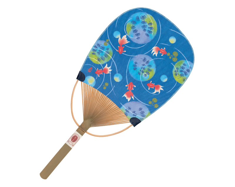 FU-6304 金魚 小判型竹うちわ平柄【無印 小売5本から】