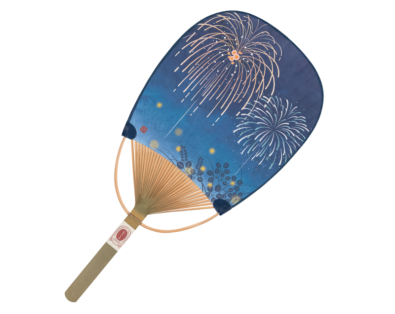 FU-6307 花火 小判型竹うちわ平柄【名入れ 無印50本から】
