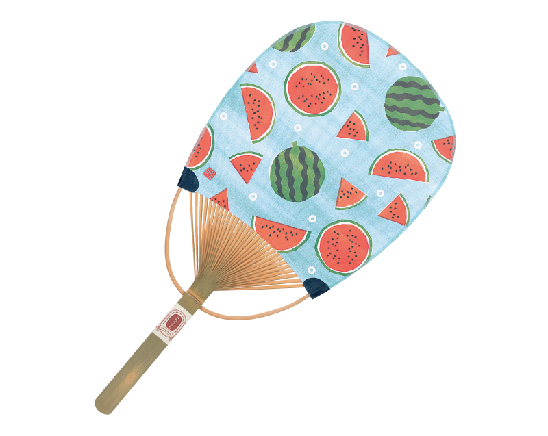 FU-6309 スイカ 小判型竹うちわ平柄【無印 小売5本から】