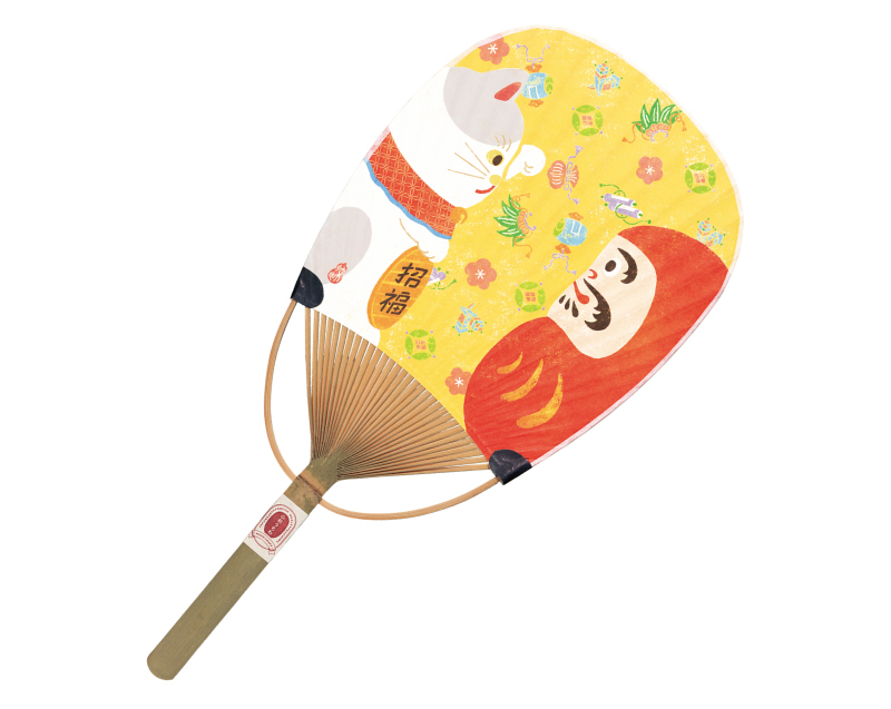 FU-6310 縁起物 小判型竹うちわ平柄【無印 小売5本から】