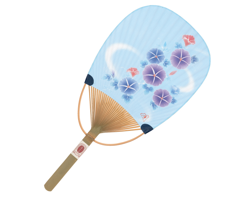 FU-6302 色地 朝顔 小判型竹うちわ平柄【名入れ 無印50本から】