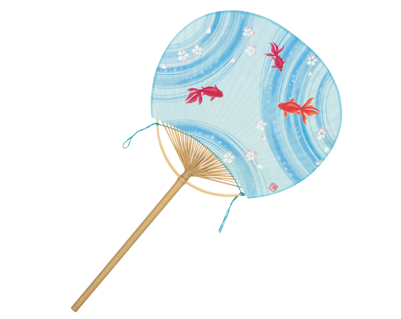 FU-8017 夢金魚丸竹うちわ小満月柄長【名入れ 無印50本から】