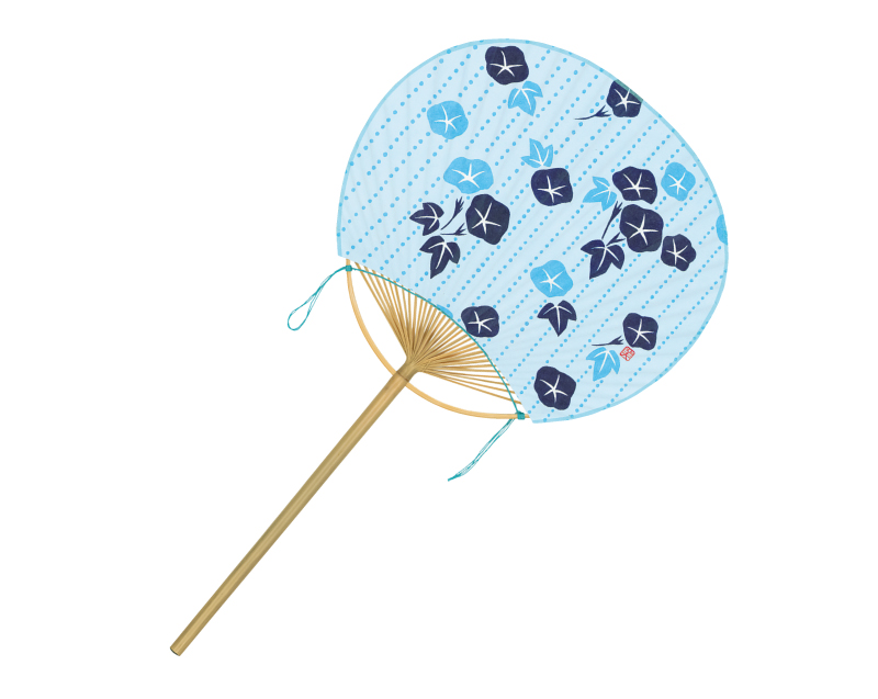 FU-8019 朝顔もよう 丸竹うちわ小満月柄長【名入れ 無印50本から】