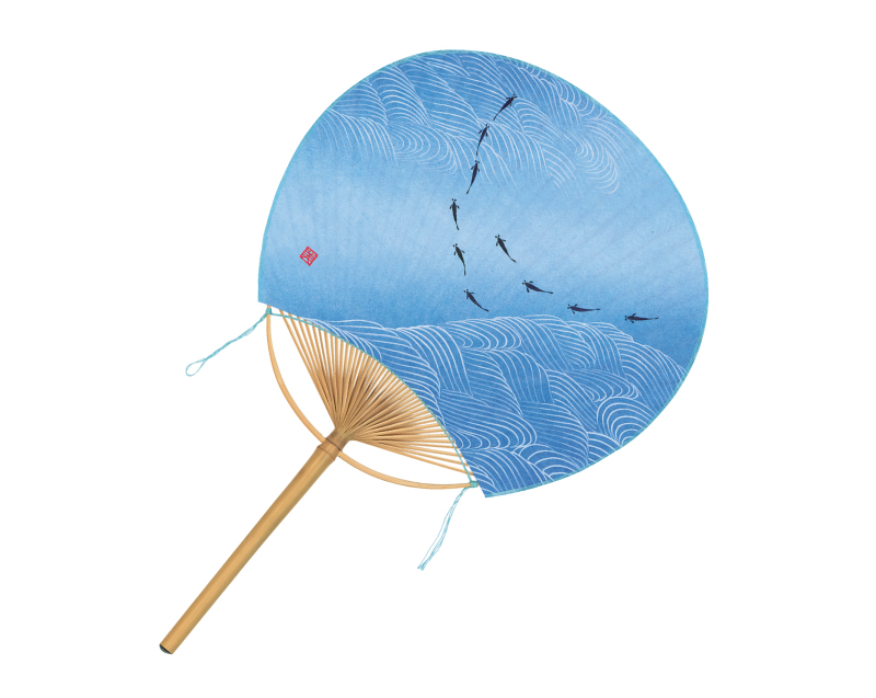 FU-8009 色地 めだか 中満月丸竹うちわ【名入れ 無印50本から】