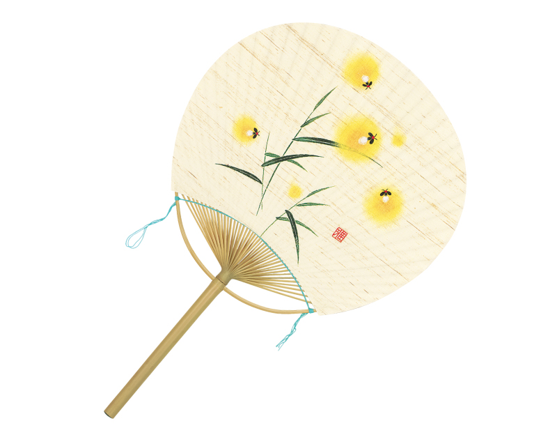 FU-8010 麻地 ホタル 中満月丸竹うちわ【無印 小売5本から】