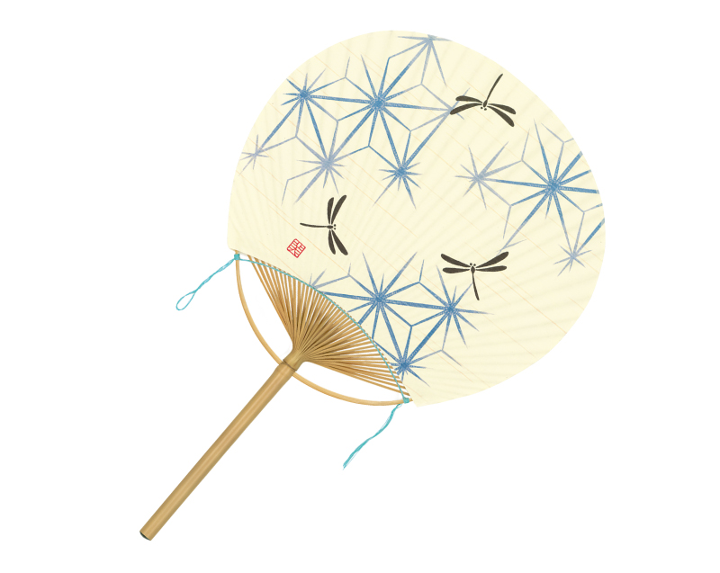 FU-8011 トンボもよう 中満月丸竹うちわ【無印 小売5本から】