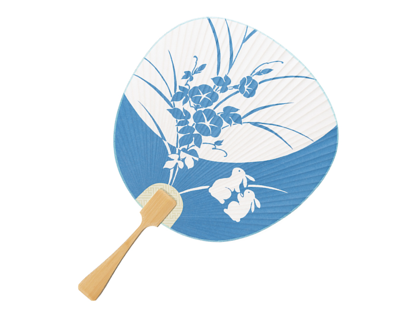 FU-122 朝顔うさぎ 都うちわ竹差し柄【無印 小売5本から】