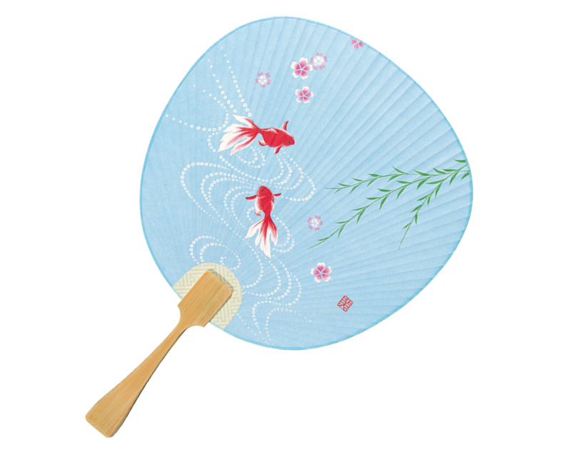 FU-124 金魚 都うちわ竹差し柄【名入れ 無印50本から】