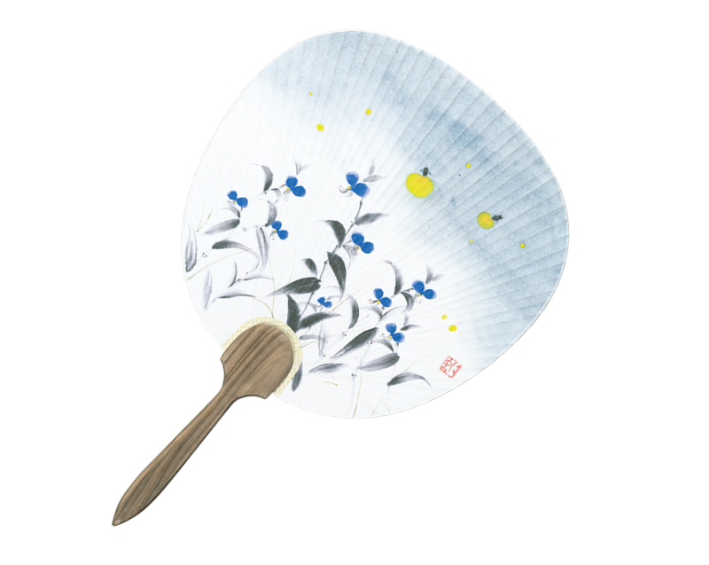 FU-202 つゆ草ホタル 都うちわ竹差し杉柄【名入れ 無印50本から】