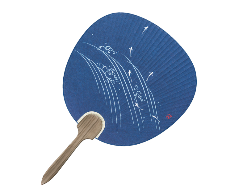 FU-203 紺地 鮎 都うちわ竹差し杉柄【無印 小売5本から】