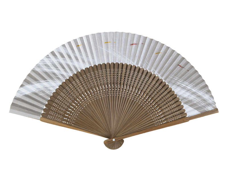 FU-515 唐木中彫  大短地 パール地 鮎 絵付扇子 紳士・メンズ用【扇子 名入れ 無印30本から】