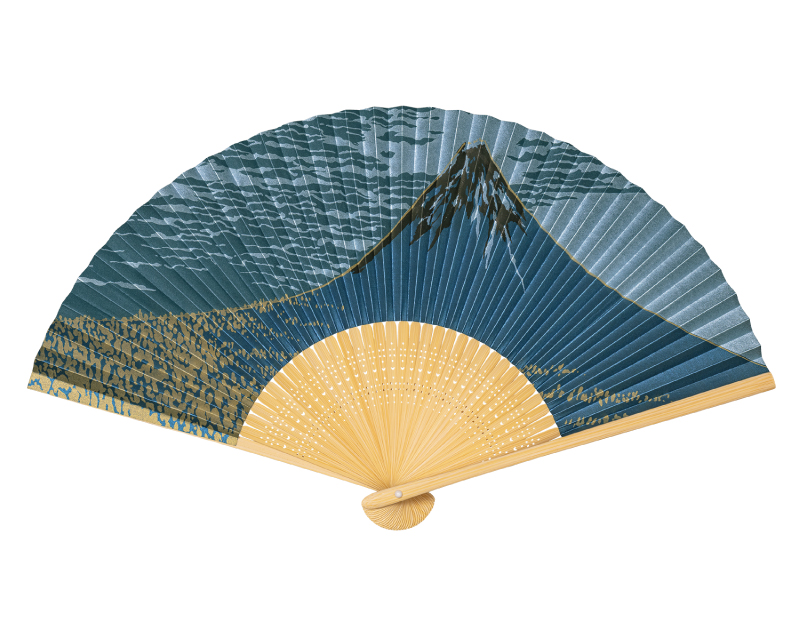 FU-501 白竹中彫 富士 絵付扇子 紳士・メンズ用【扇子・桐箱レーザー名入れ 5本から・無印小売販売も】