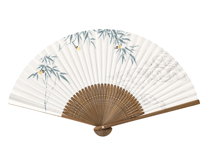 FU-504 唐木中彫 パール地 蛍 絵付扇子 紳士・メンズ用【扇子・桐箱レーザー名入れ 5本から・無印小売販売も】