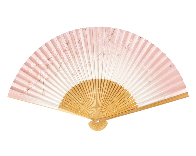 FU-550 白竹中彫パール地 桜 絵付扇子 婦人・レディース用【扇子・桐箱レーザー名入れ 5本から・無印小売販売も】