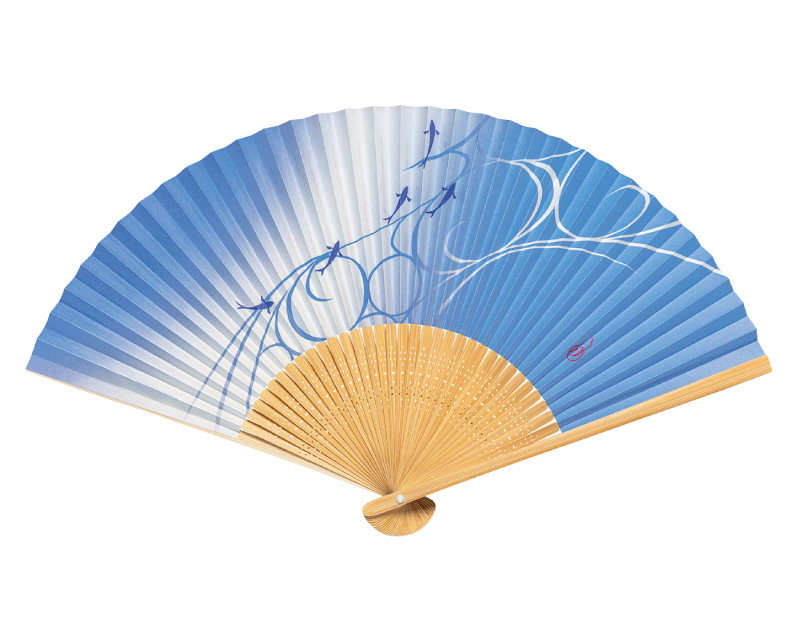 FU-5703 白竹中彫 流水鮎 紙扇子 紳士・メンズ用【扇子 名入れ 無印30本から】