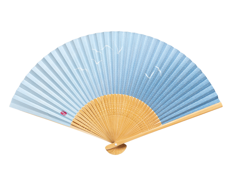 FU-5704 白竹中彫 カモメ 紙扇子 紳士・メンズ用【扇子 名入れ 無印30本から】
