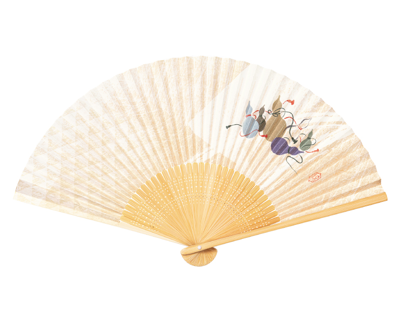FU-5705 白竹中彫 瓢箪 紙扇子 紳士・メンズ用【扇子 名入れ 無印30本から】