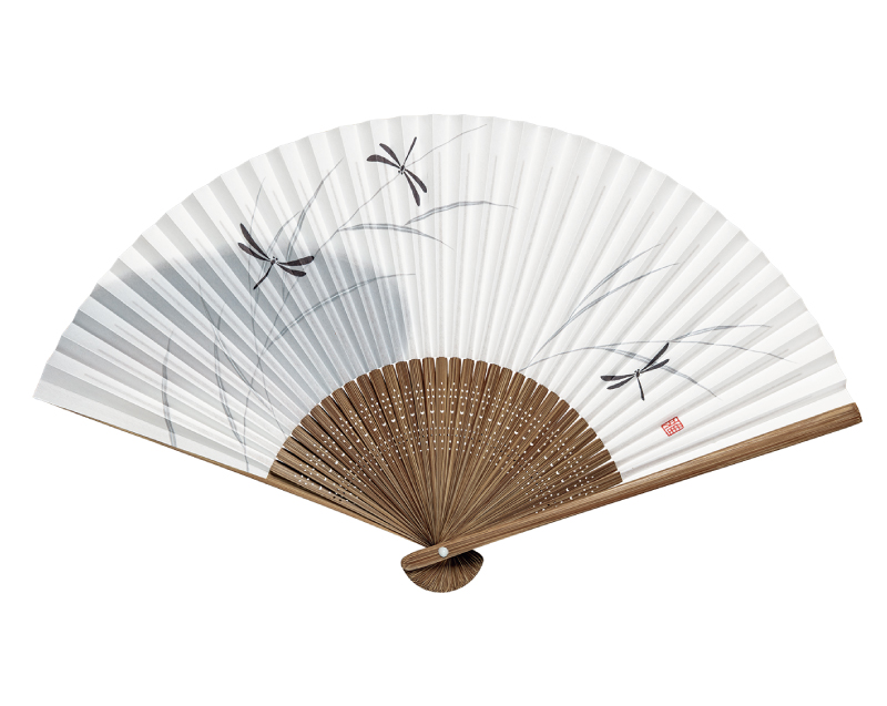 FU-5711 唐木中彫トンボ 紙扇子 紳士・メンズ用【扇子 名入れ 無印30本から】
