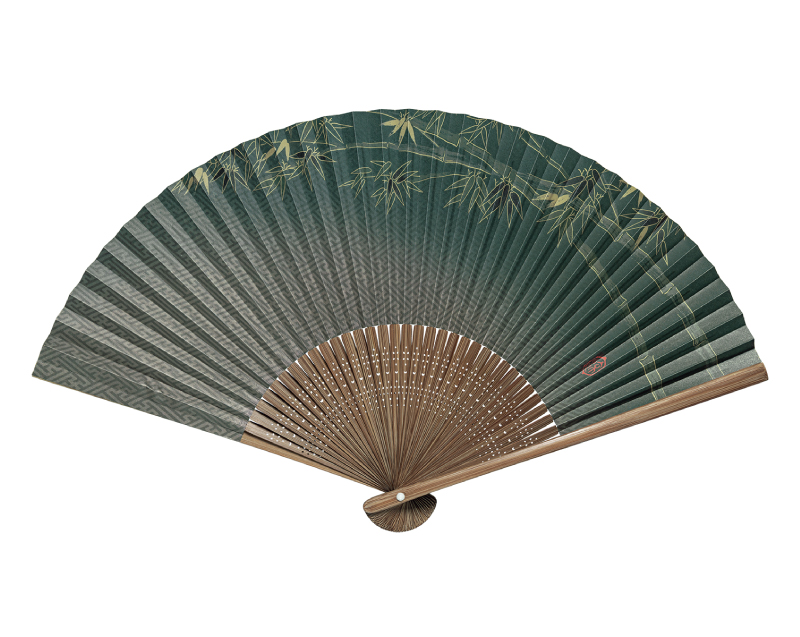 FU-5713 唐木中彫 緑竹 紙扇子 紳士・メンズ用【扇子・桐箱レーザー名入れ 5本から・無印小売販売も】