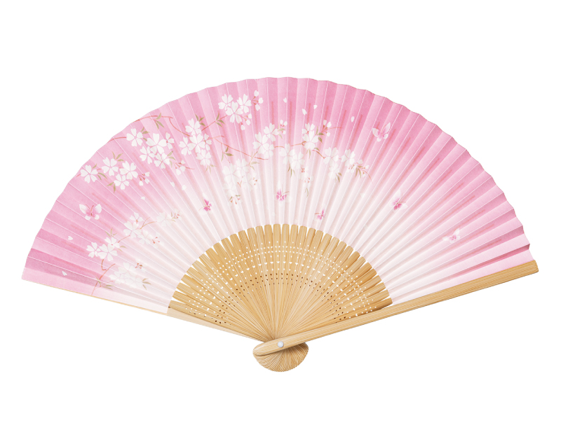 FU-5731 白竹中彫 桜に蝶 紙扇子 婦人・レディース用【扇子 名入れ 無印30本から】