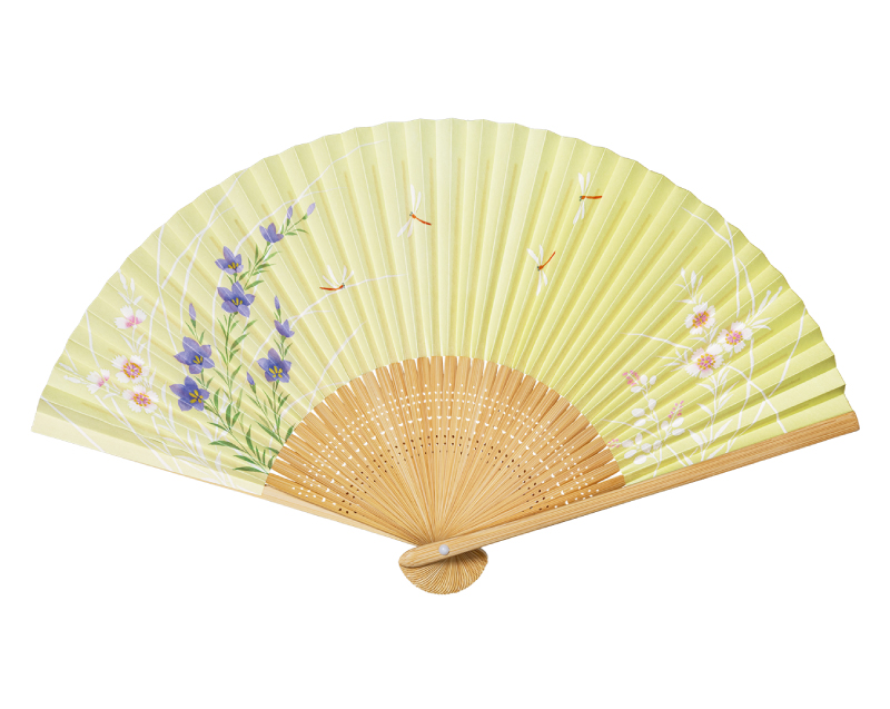 FU-5732 白竹中彫 秋草 トンボ 紙扇子 婦人・レディース用【扇子・桐箱レーザー名入れ 5本から・無印小売販売も】