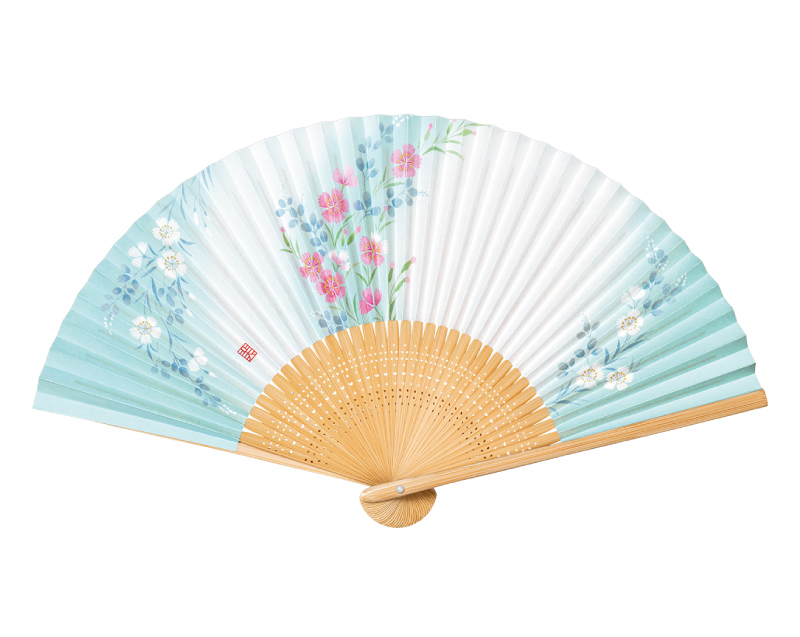 FU-5733 白竹中彫 なでしこ 紙扇子 婦人・レディース用【扇子 名入れ 無印30本から】