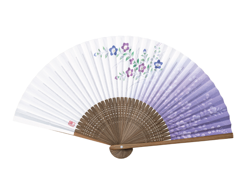 FU-5737 唐木中彫 桔梗 紙扇子 婦人・レディース用【扇子・桐箱レーザー名入れ 5本から・無印小売販売も】-1