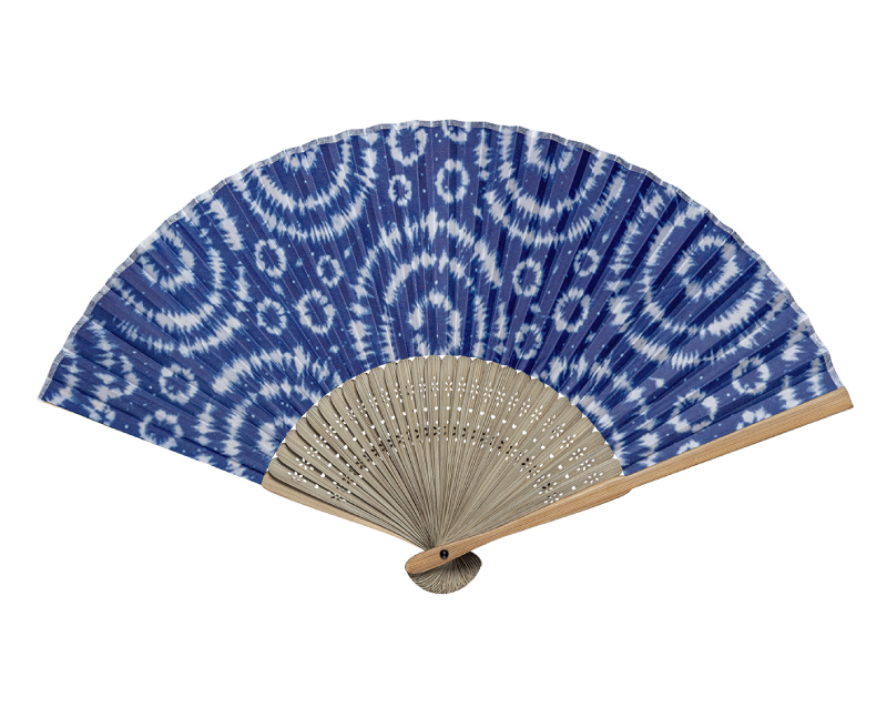 FU-5953 唐木中彫 布貼 藍染 絞り 涼風布貼扇子 男女兼用【扇子 名入れ 無印30本から】