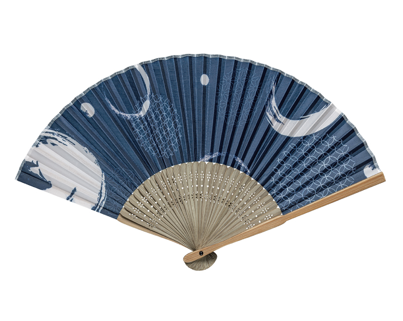 FU-5956 唐木中彫 布貼 紺地 和文様 涼風布貼扇子 男女兼用【扇子 名入れ 無印30本から】
