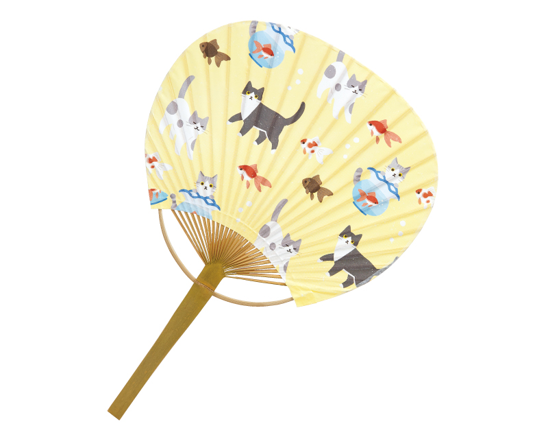 NK-33 猫 小丸型竹うちわ平柄【名入れ 無印50本から】
