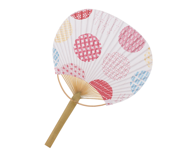 NK-17 丸小紋(ピンク) 小丸型竹うちわ平柄【名入れ 無印50本から】