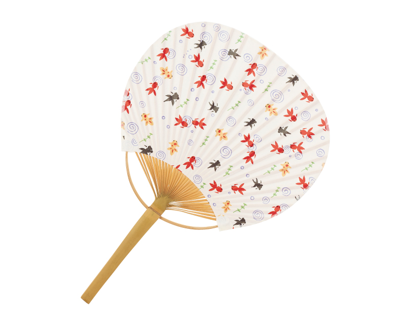 NK-20 金魚(白色) 小丸型竹うちわ平柄【名入れ 無印50本から】